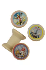 4 Bobines Bois Miniatures étiquettes Mercerie