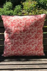 Housse Coussin 40 X 40cm Toile De Jouy Miniature Rouge