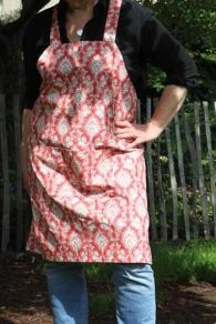 Tablier Japonais Tissu Damas Rouge