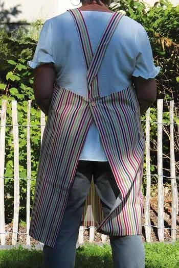 Tablier Japonais Tissu Rayures Rose Et Vert 5 Tablier Japonais Tissu Rayures Rose Et Vert – Image 3